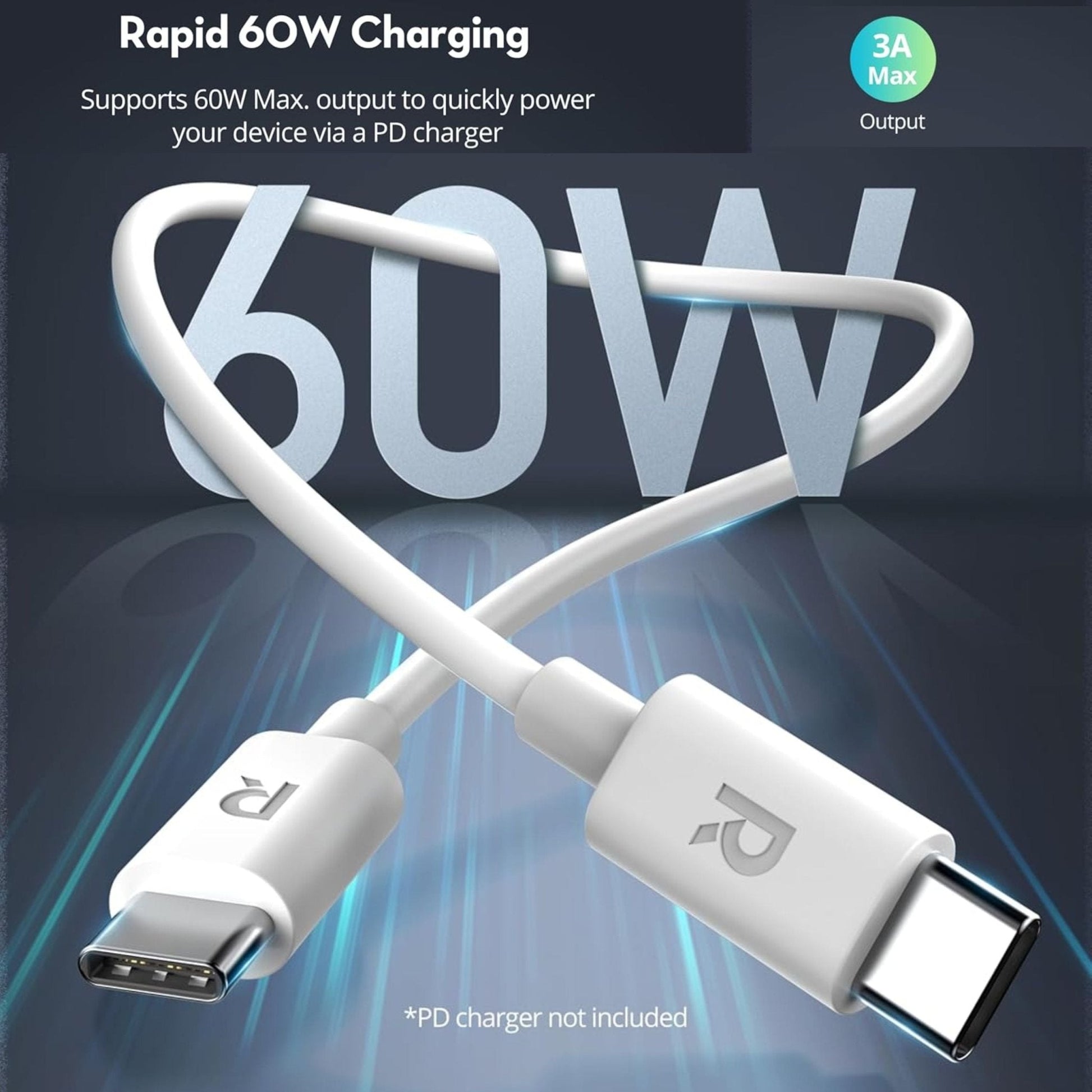 RAVPower Charge&Sync Type-C to Type-C cable 1M - Black
