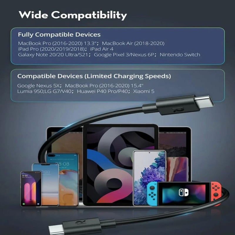RAVPower Charge&Sync Type-C to Type-C cable 1M - Black