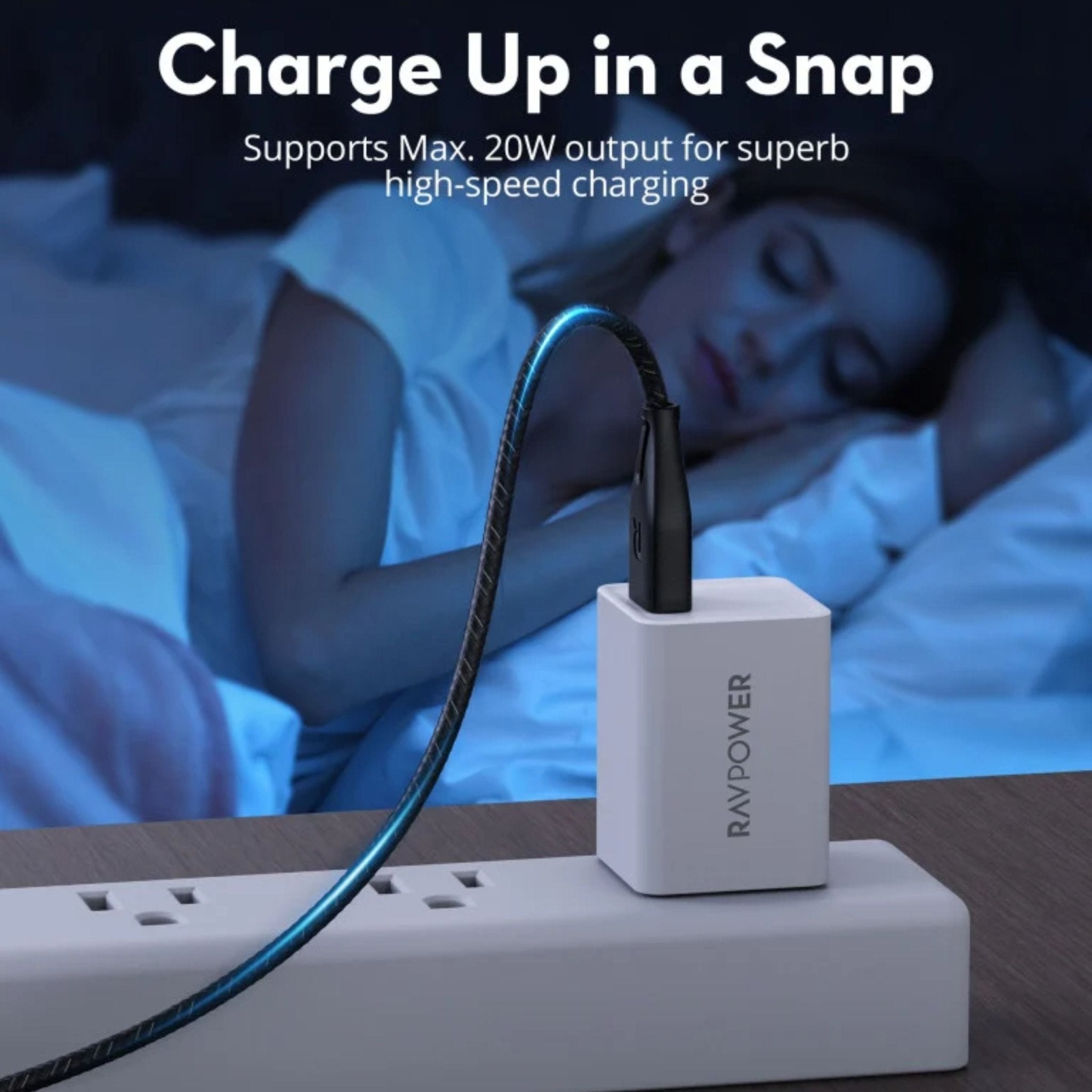 RAVPower Charge&Sync USB-A to Lightning Nylon Cable 1.2M - Black