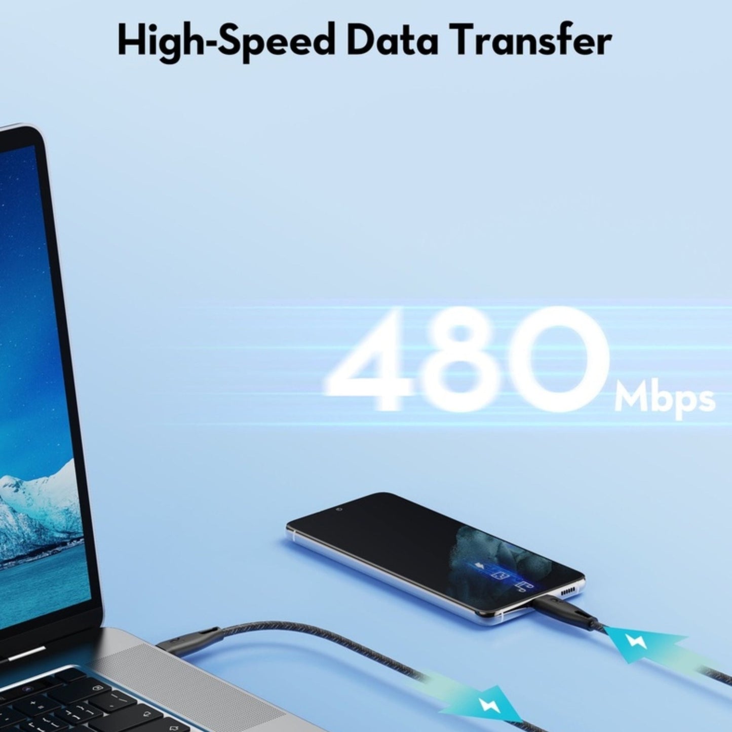 RAVPower Charge&Sync USB-C to USB-C Nylon Cable 100W 1.5M - Black