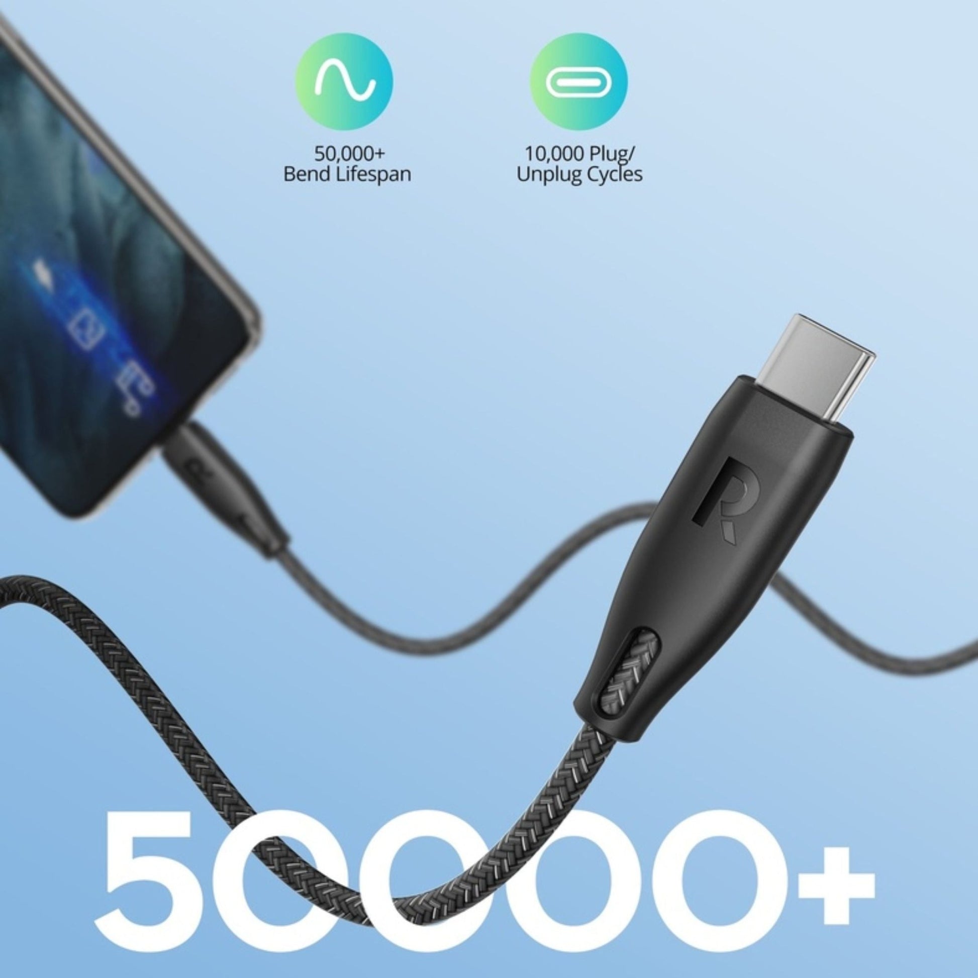 RAVPower Charge&Sync USB-C to USB-C Nylon Cable 100W 1.5M - Black