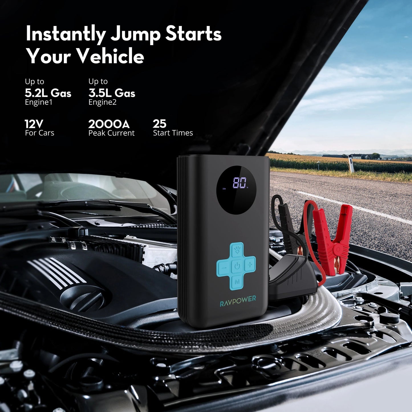 RAVPower Jump Starter with Air Compressor - RP-PB244 - Black
