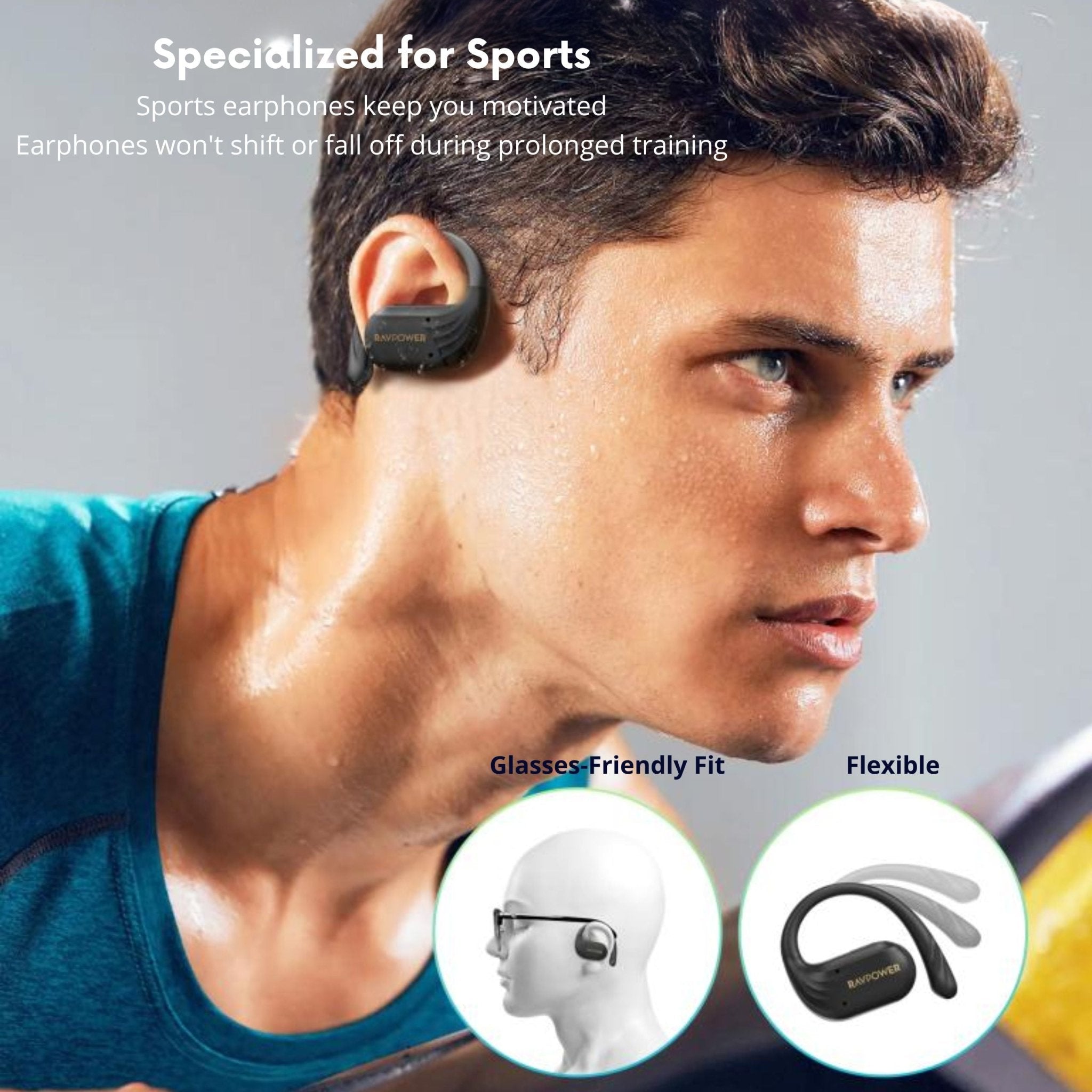 RAVPower OpenRun Air2 Tru Wireless Blutooth Earbuds - Black