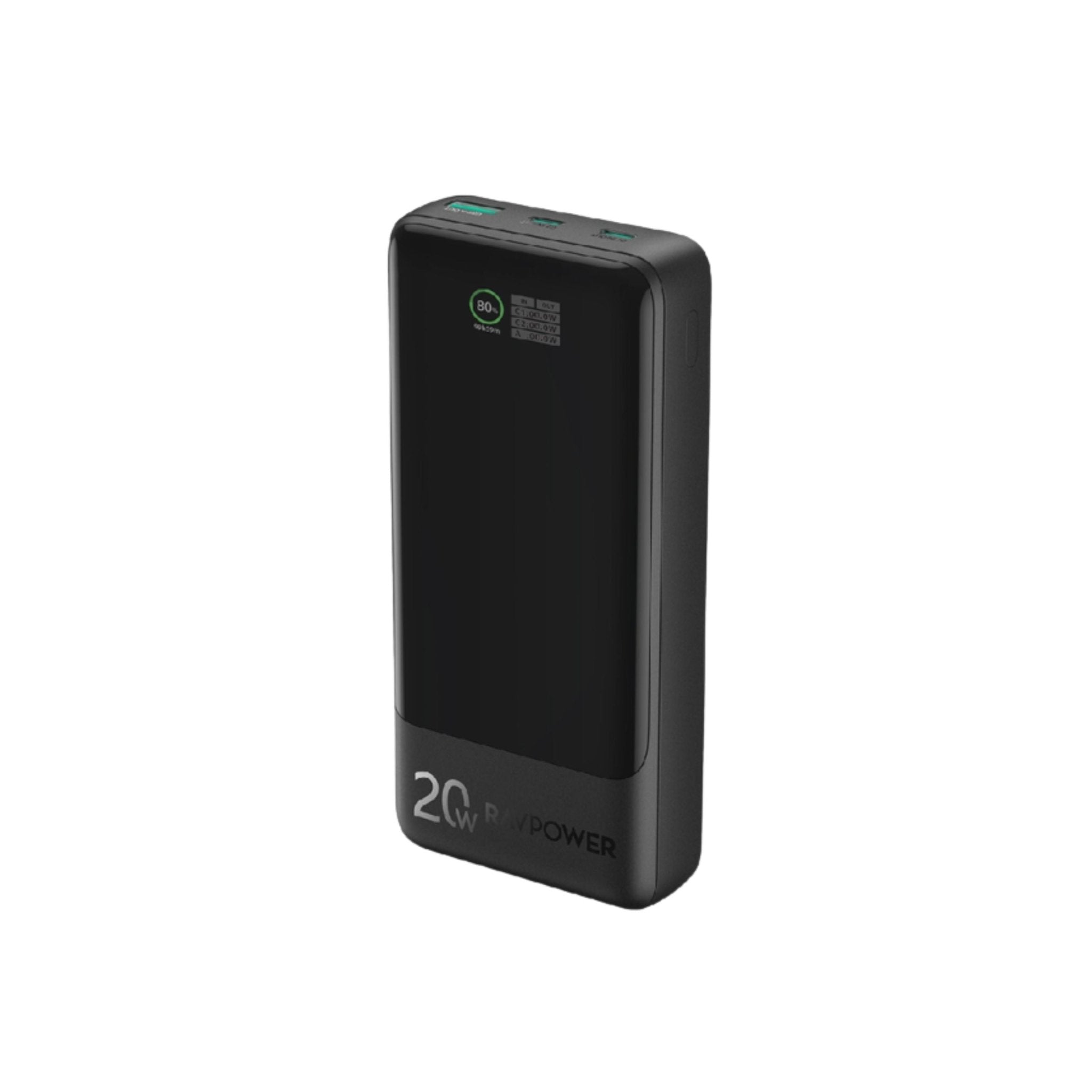 RAVPower PD Pioneer 20000mAh 20W 3-Port Smart Digital Display Power Bank - Black