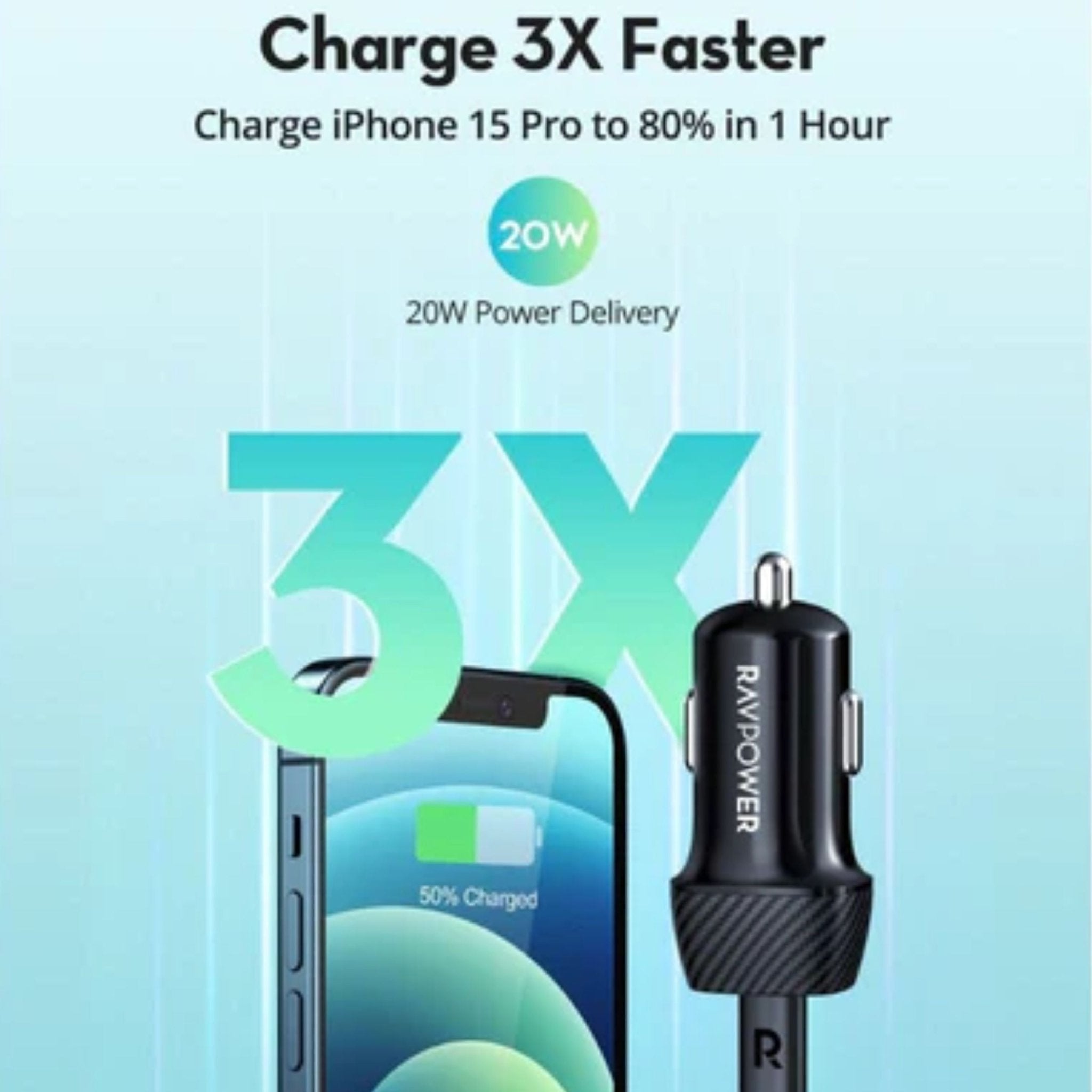 RAVPower PD Pioneer 20W 1-Port Car Charger - Black