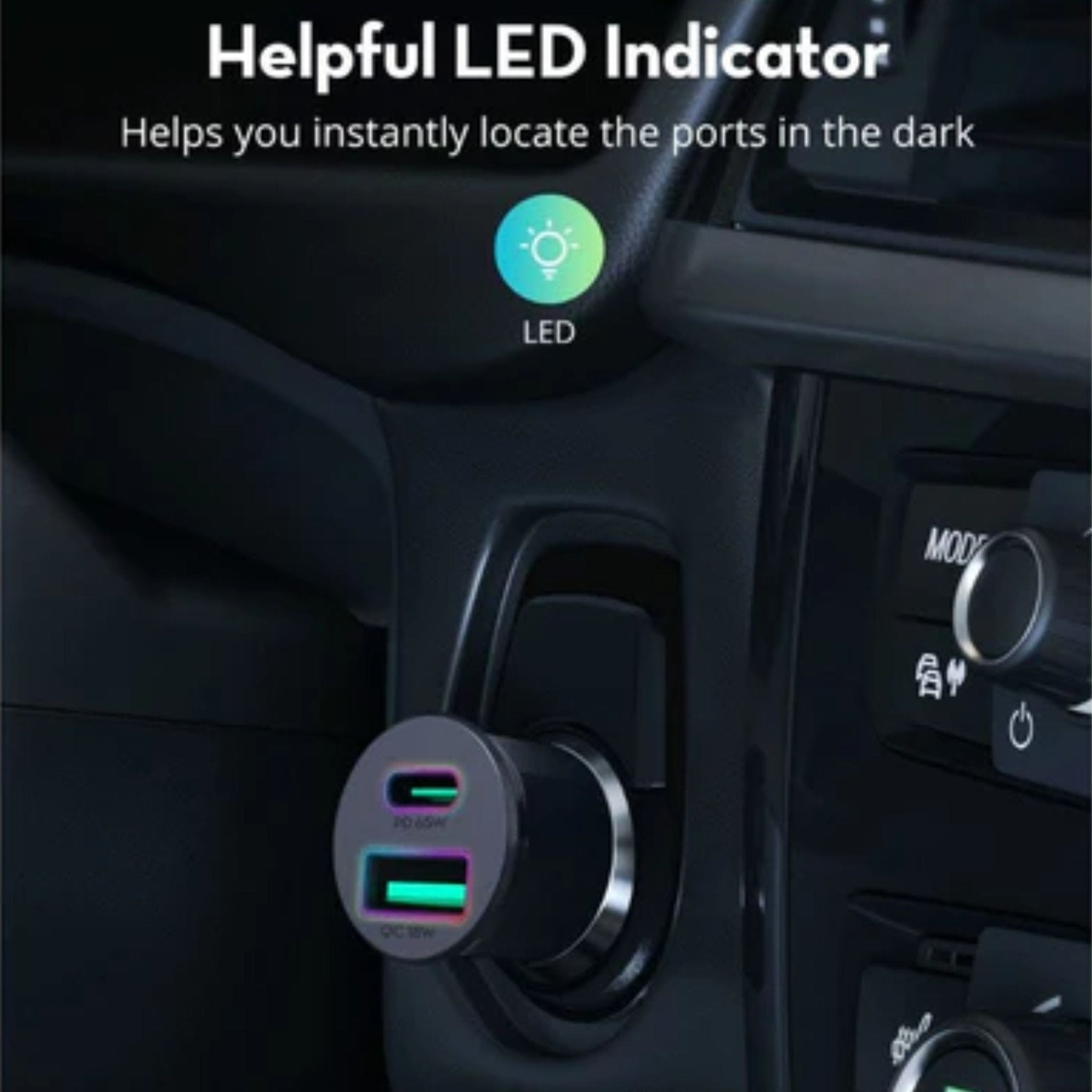 RAVPower PD Pioneer 65W 2-Port Mini Car Charger - Grey
