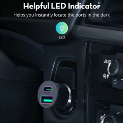 RAVPower PD Pioneer 65W 2-Port Mini Car Charger - Grey