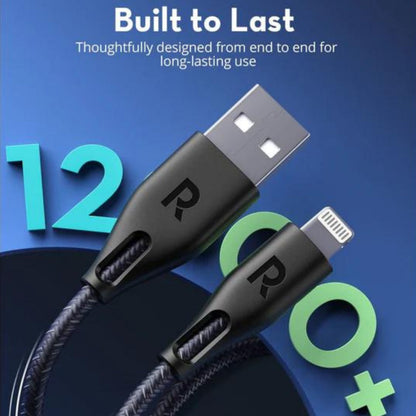 RAVPower USB A to Lightning Connector Nylon 2m Cable - Black