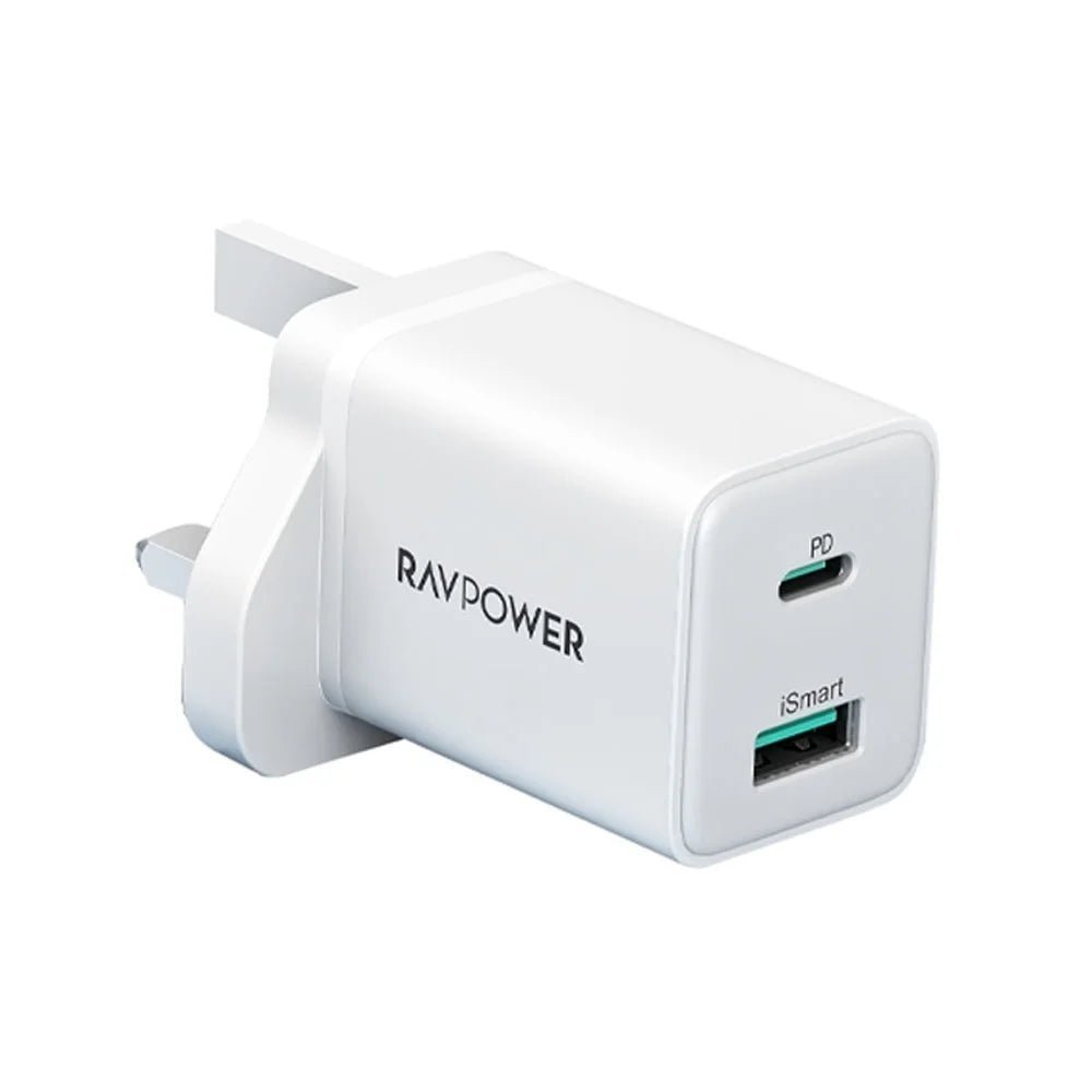 RAVPower Wall Charger 20W, Type-C and USB port + Type-C to Lightning 1M Cable