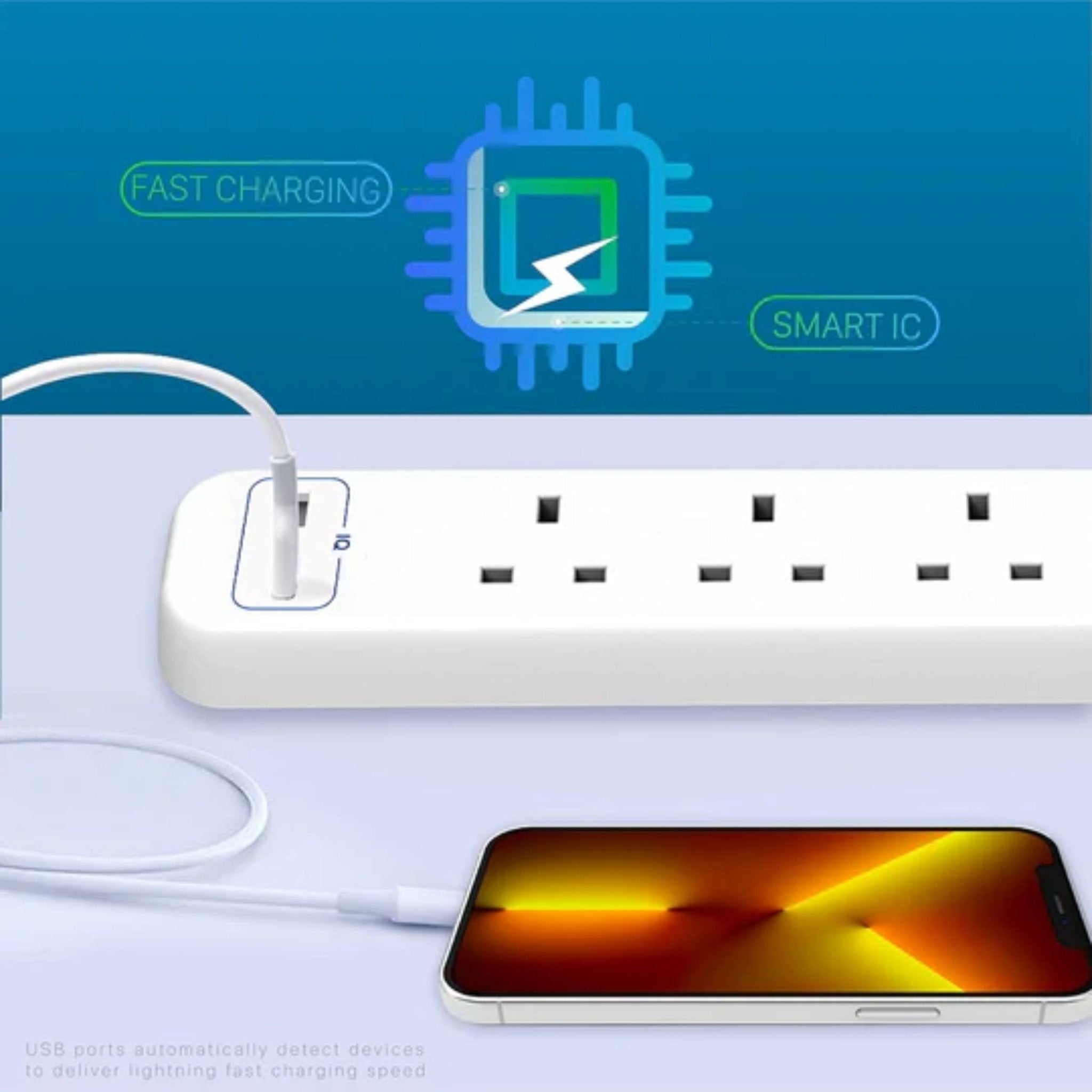 REMSON Surge Protector 2 USB 4 AC Power Strip 3m Cable - White