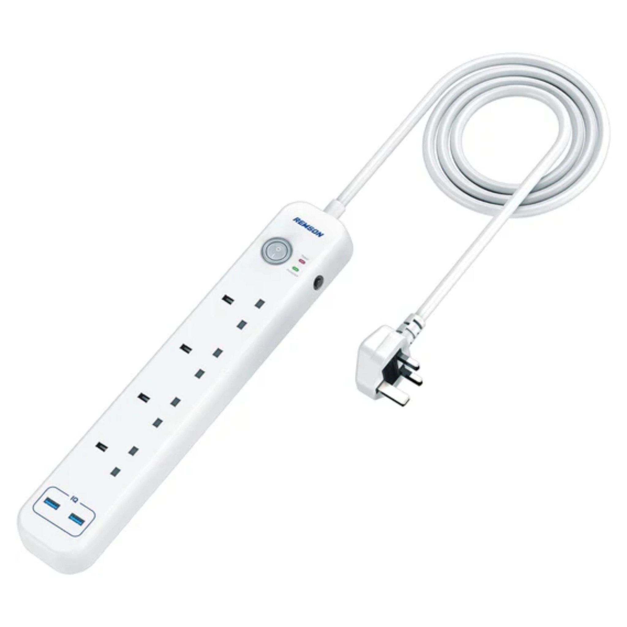 REMSON Surge Protector 2 USB 4 AC Power Strip 3m Cable - White