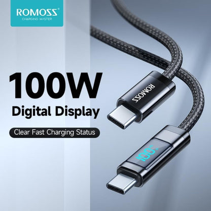 ROMOSS CB323S USB-C to USB-C Digital Display Fast Charging Nylon Braided Cable 1M (100W) - Black