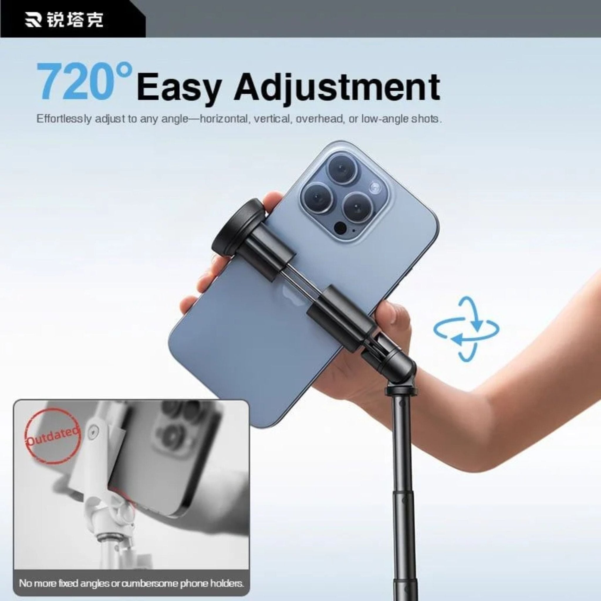 RTAKO Foldable Selfie Stick With Extendable Tripod AB226 - Black