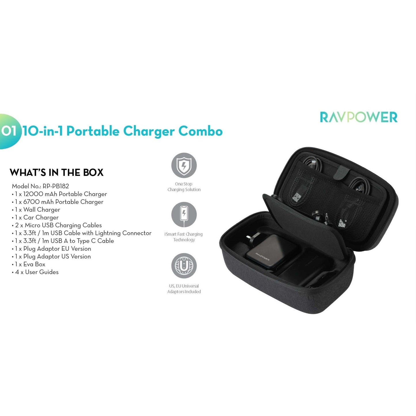 RavPower 10 in 1 Portable Charger Combo - Black
