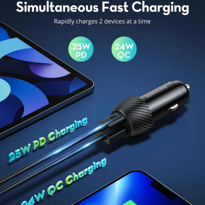 RavPower 49W 2 Port Car Charger+USB C to Lightning Cable 1m Combo - Black