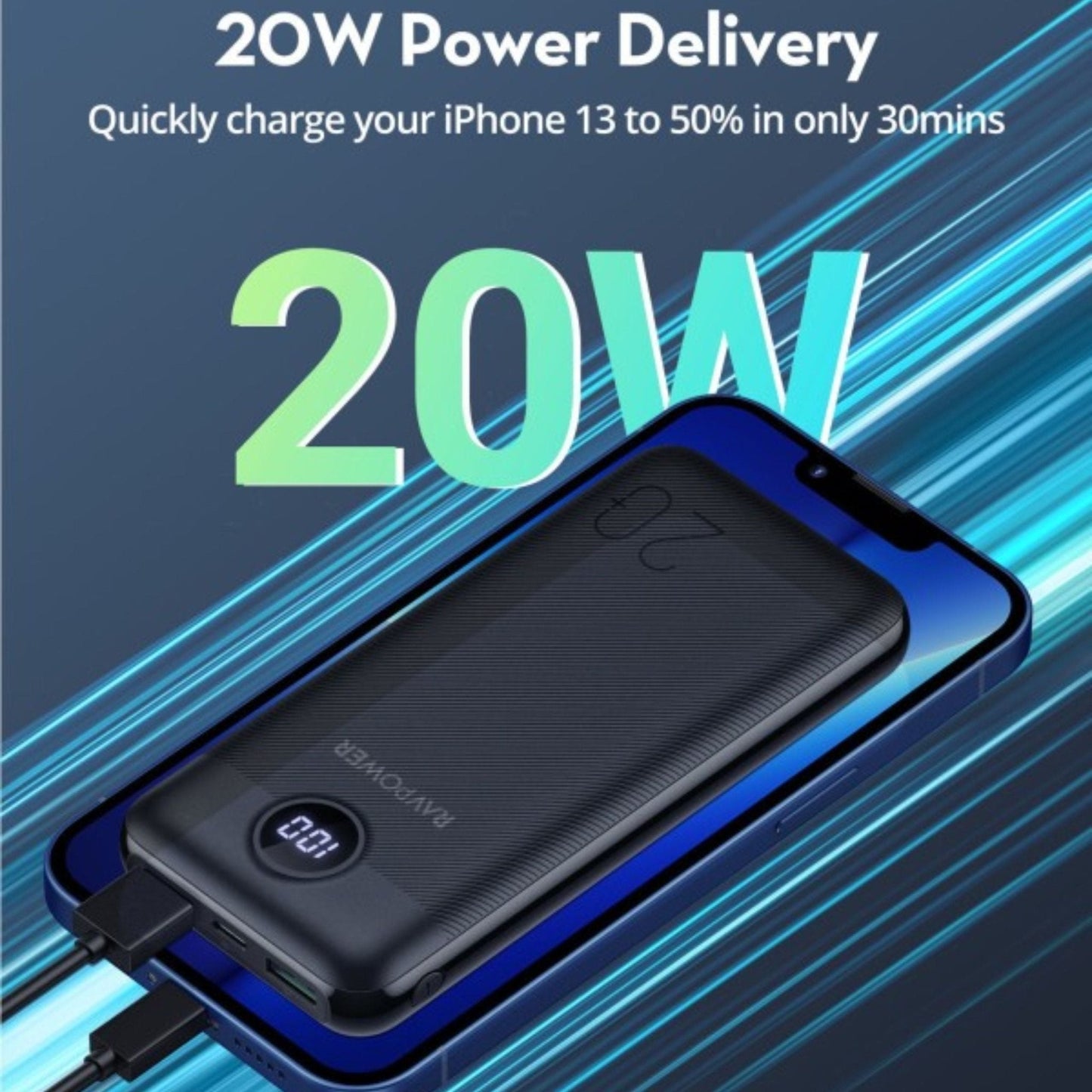 RavPower PD Pioneer 20000mAh 20W 3 Port Power Bank - Black