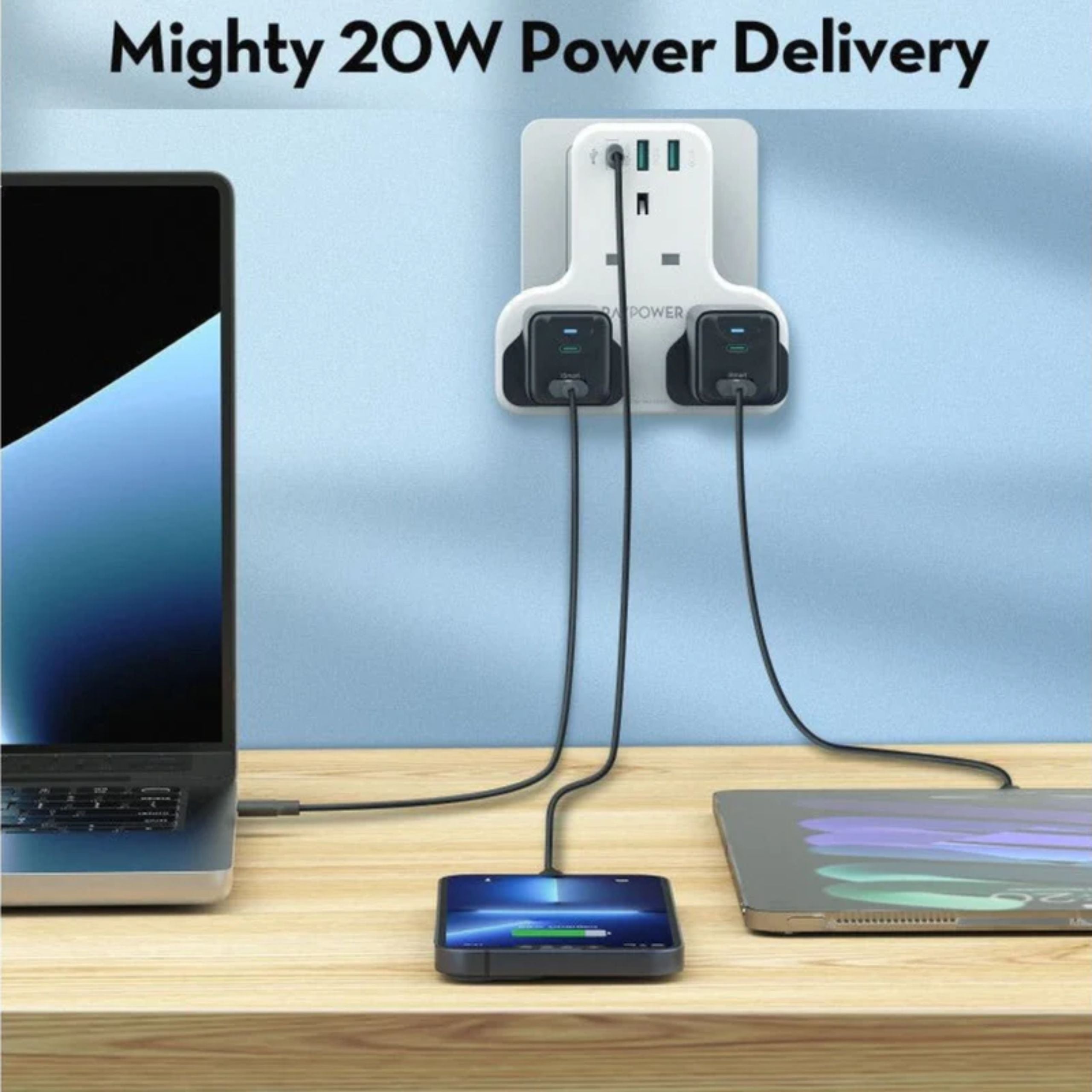 Ravpower 20W Wall Charger with 3 AC Port - White