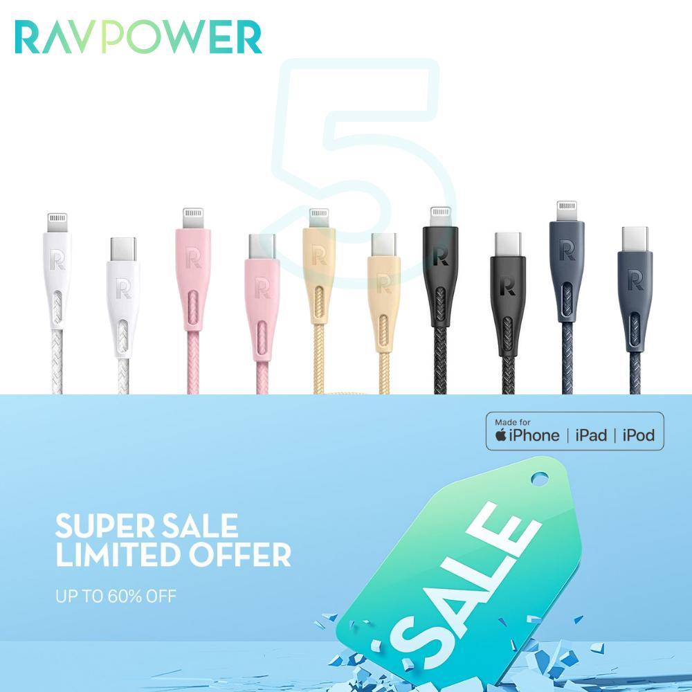 Ravpower (5 pcs) Nylon Braided Type-C To Lightning Cable 1.2m