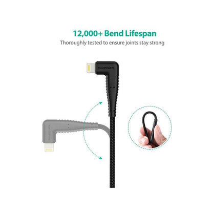 Ravpower Lightning Cable Nylon Yarn Braided 90° Connector 3ft 0.9m - black