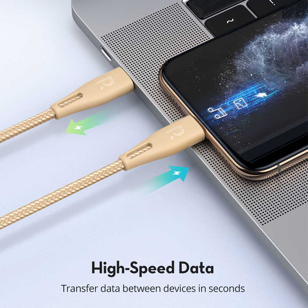 Ravpower Nylon Braided Type-C To Lightning Cable 1.2m - Gold