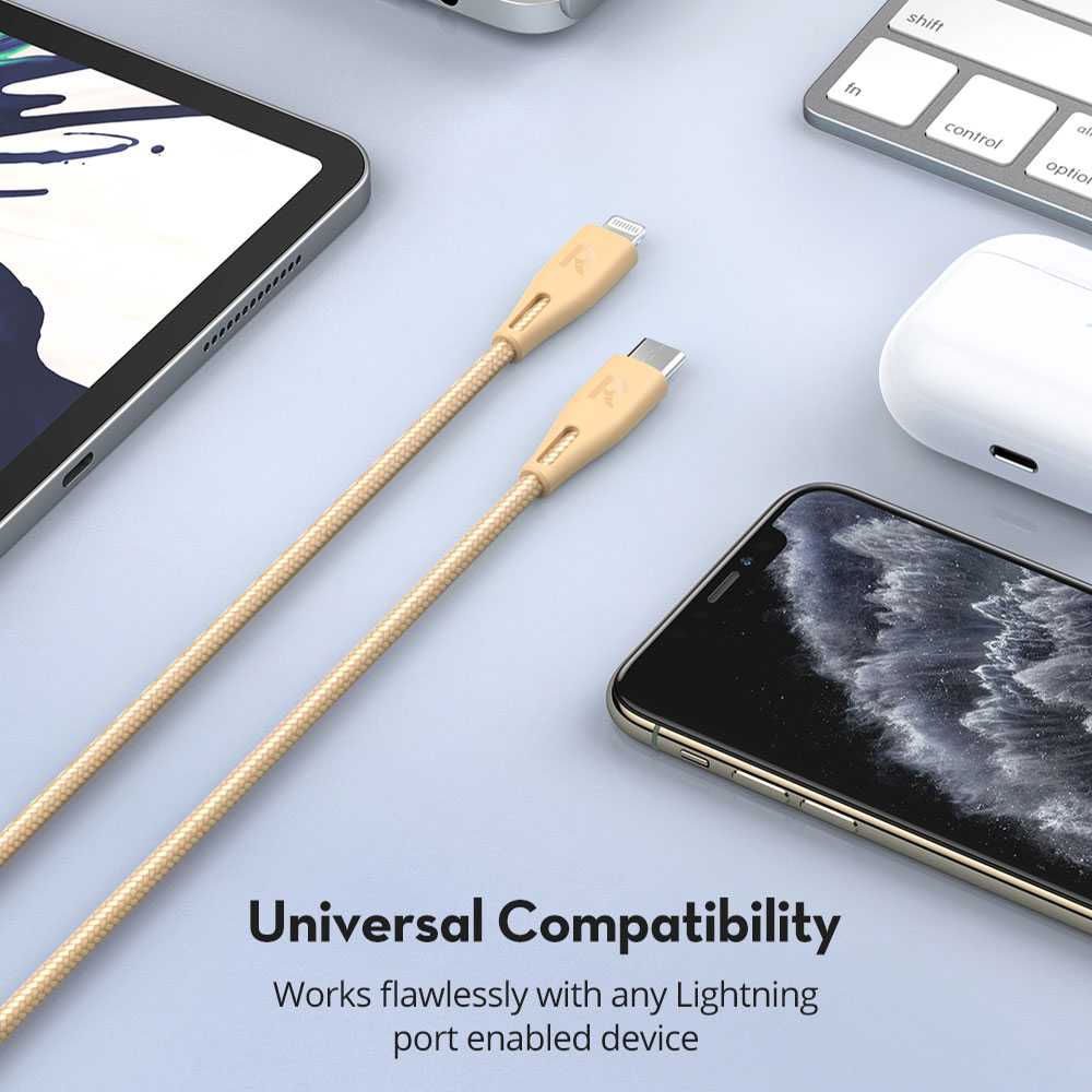 Ravpower Nylon Braided Type-C To Lightning Cable 1.2m - Gold