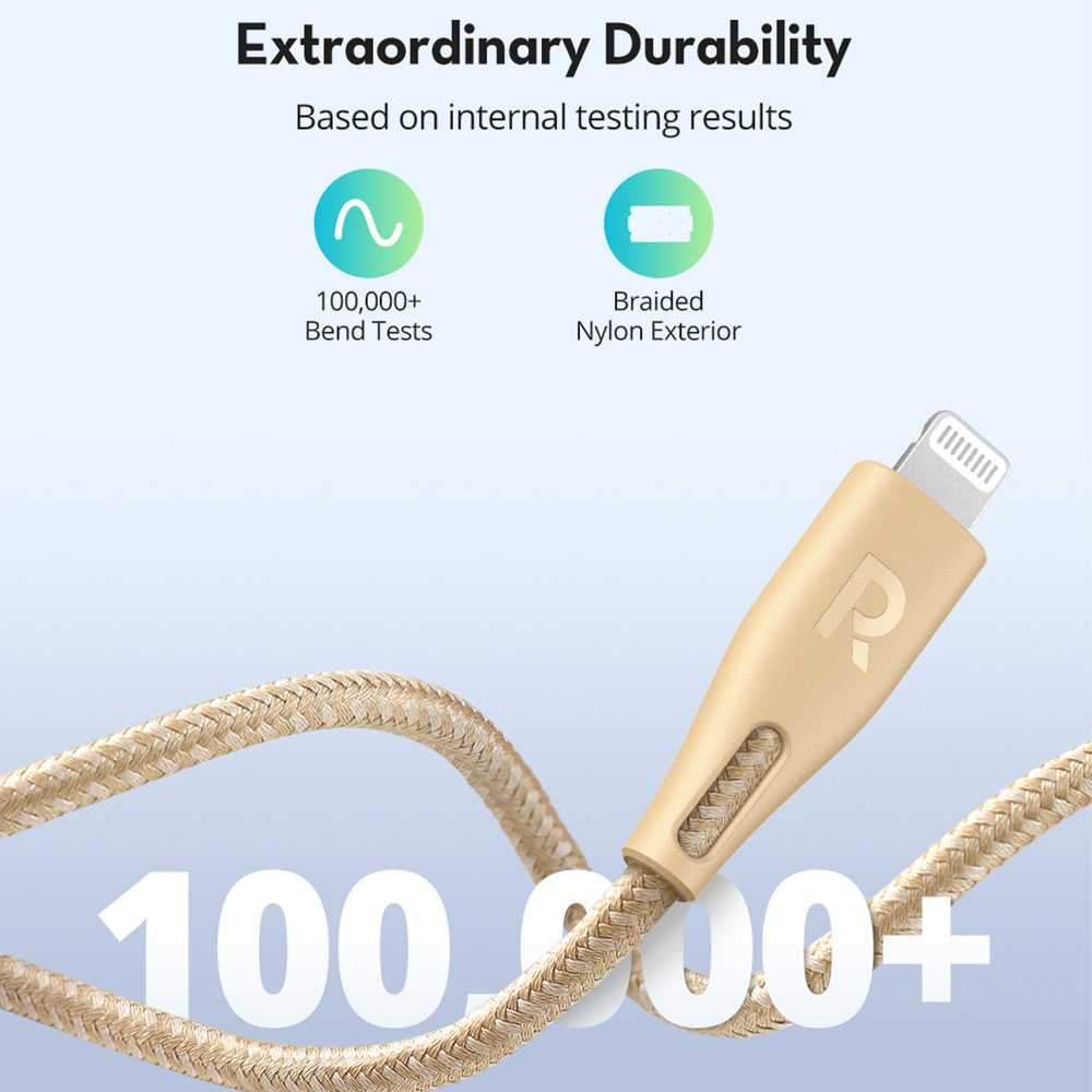 Ravpower Nylon Braided Type-C To Lightning Cable 1.2m - Gold
