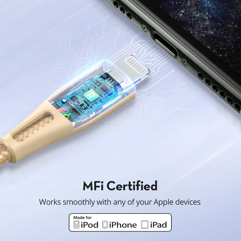 Ravpower Nylon Braided Type-C To Lightning Cable 1.2m - Gold