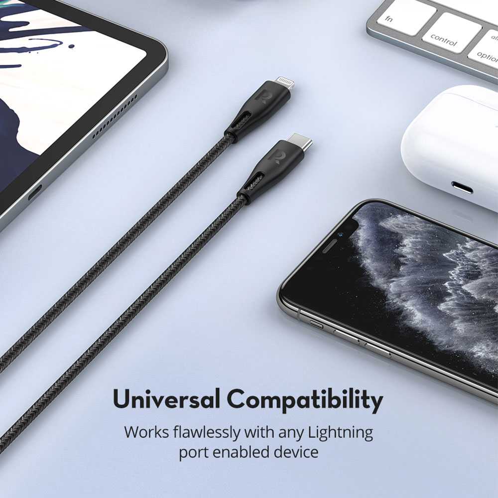 Ravpower Nylon Braided Type-C To Lightning Cable 1.2m - Grey