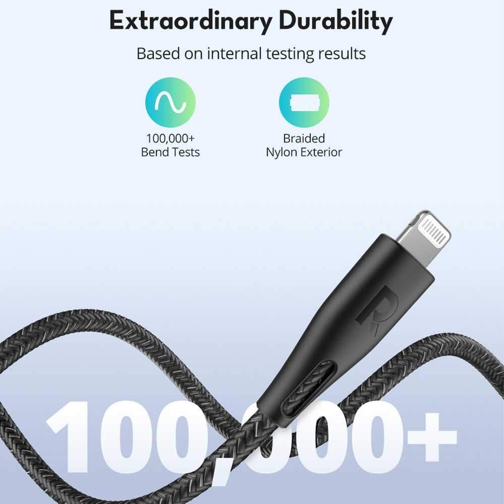Ravpower Nylon Braided Type-C To Lightning Cable 1.2m - Grey