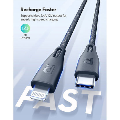 Ravpower Nylon Braided Type-C To Lightning Cable 1.2m - Grey