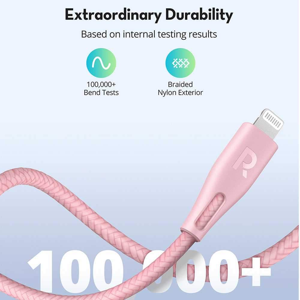 Ravpower Nylon Braided Type-C To Lightning Cable 1.2m - Pink