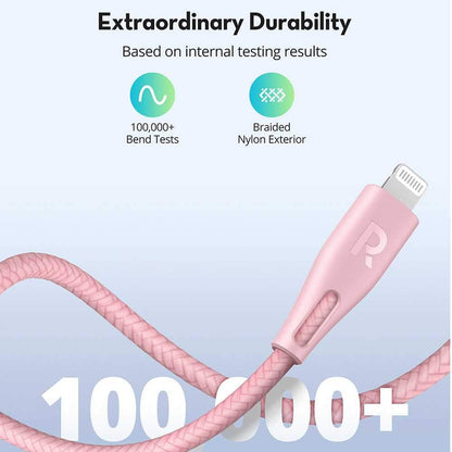 Ravpower Nylon Braided Type-C To Lightning Cable 1.2m - Pink