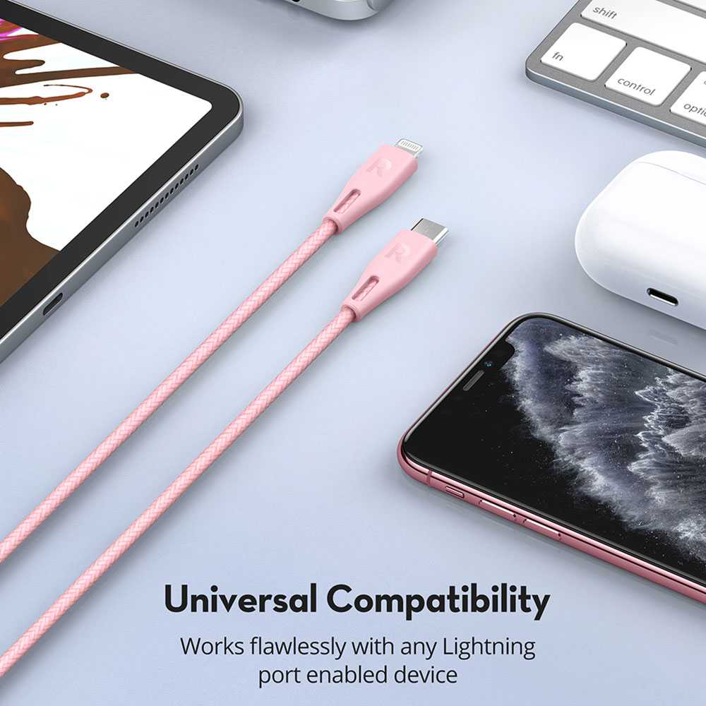 Ravpower Nylon Braided Type-C To Lightning Cable 1.2m - Pink