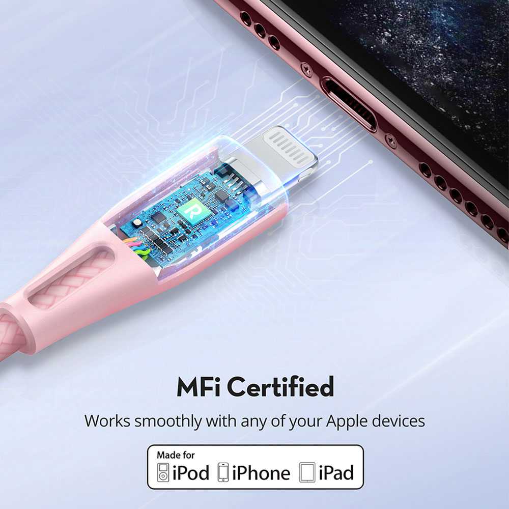 Ravpower Nylon Braided Type-C To Lightning Cable 1.2m - Pink
