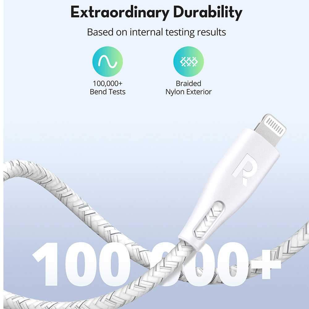 Ravpower Nylon Braided Type-C To Lightning Cable 1.2m - White