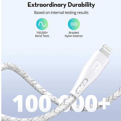 Ravpower Nylon Braided Type-C To Lightning Cable 1.2m - White