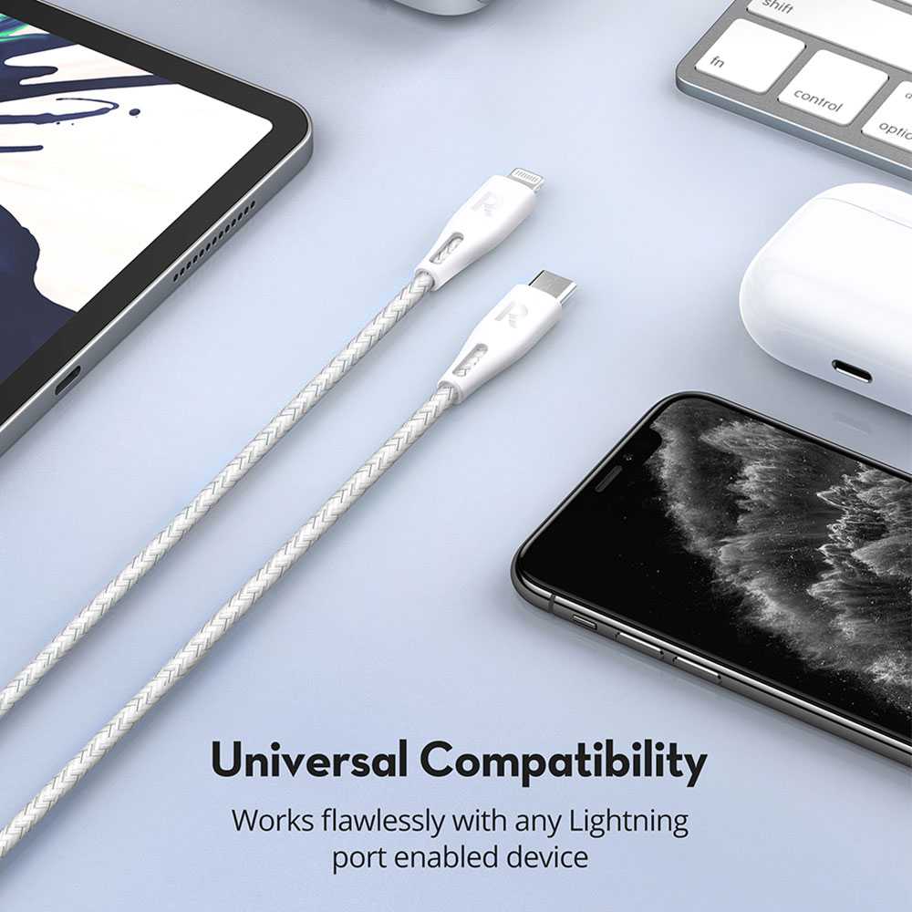 Ravpower Nylon Braided Type-C To Lightning Cable 1.2m - White