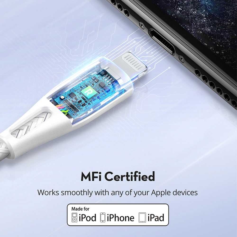 Ravpower Nylon Braided Type-C To Lightning Cable 1.2m - White