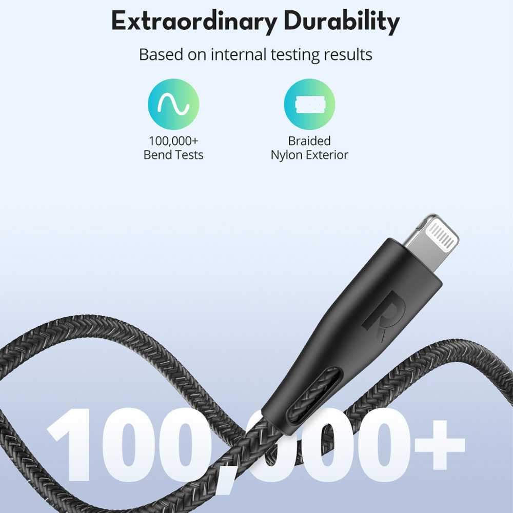 Ravpower Nylon Braided Type-C To Lightning Cable 2m - Black