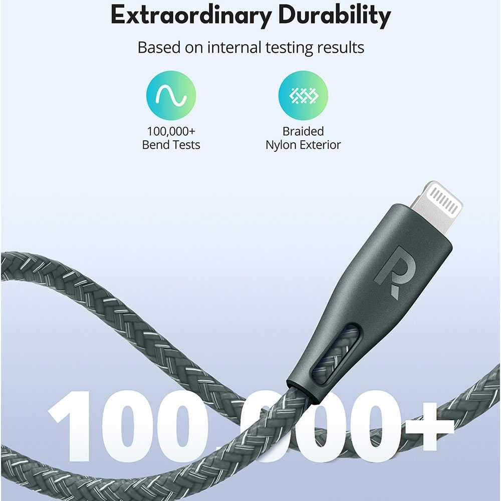 Ravpower Nylon Braided Type-C To Lightning Cable 2m - Green