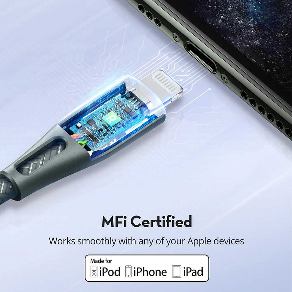 Ravpower Nylon Braided Type-C To Lightning Cable 2m - Green