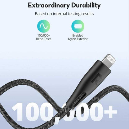 Ravpower Nylon Braided Type-C to Lightning Cable 0.3m - Black