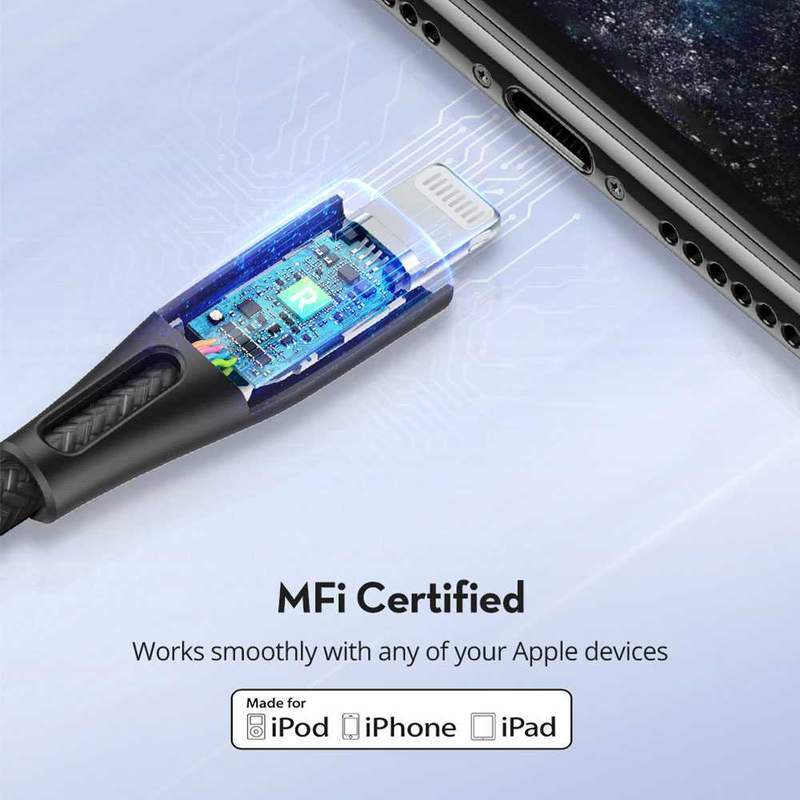 Ravpower Nylon Braided Type-C to Lightning Cable 0.3m - Black