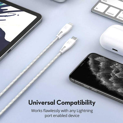 Ravpower Nylon Braided Type-C to Lightning Cable 0.3m - White