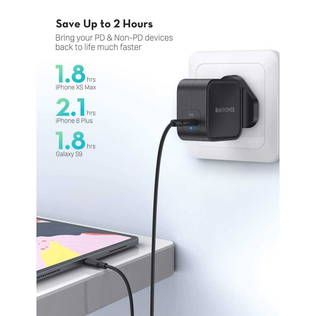 Ravpower Pd Pioneer Gan Wall Charger 61W UK - Black