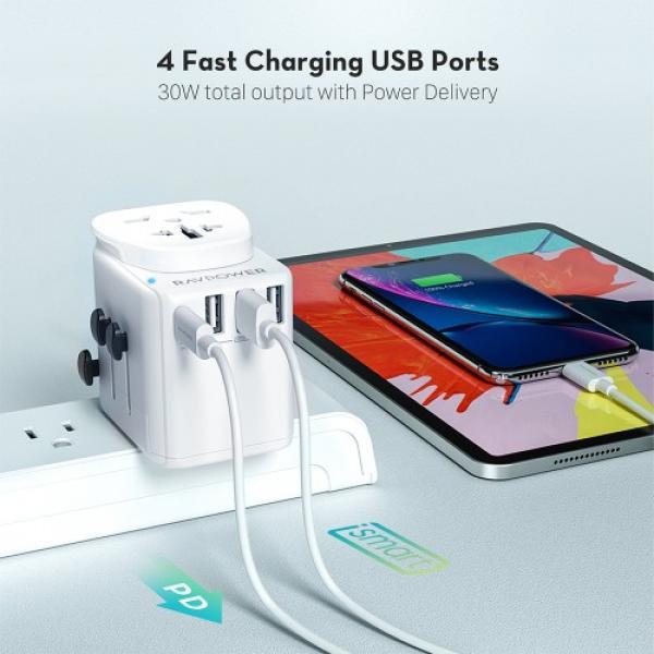 Ravpower Universal 4-Port Travel Charger 30W - White