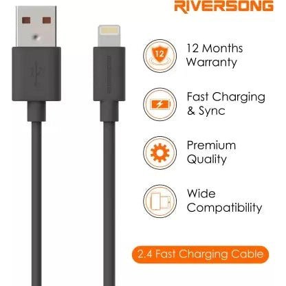 Riversong Beta 2.4A Fast Charging Lightning Cable 1M CL20 - Black