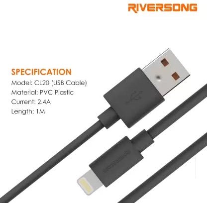 Riversong Beta 2.4A Fast Charging Lightning Cable 1M CL20 - Black