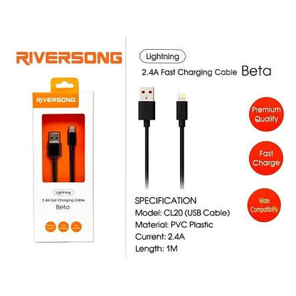 Riversong Beta 2.4A Fast Charging Lightning Cable 1M CL20 - Black