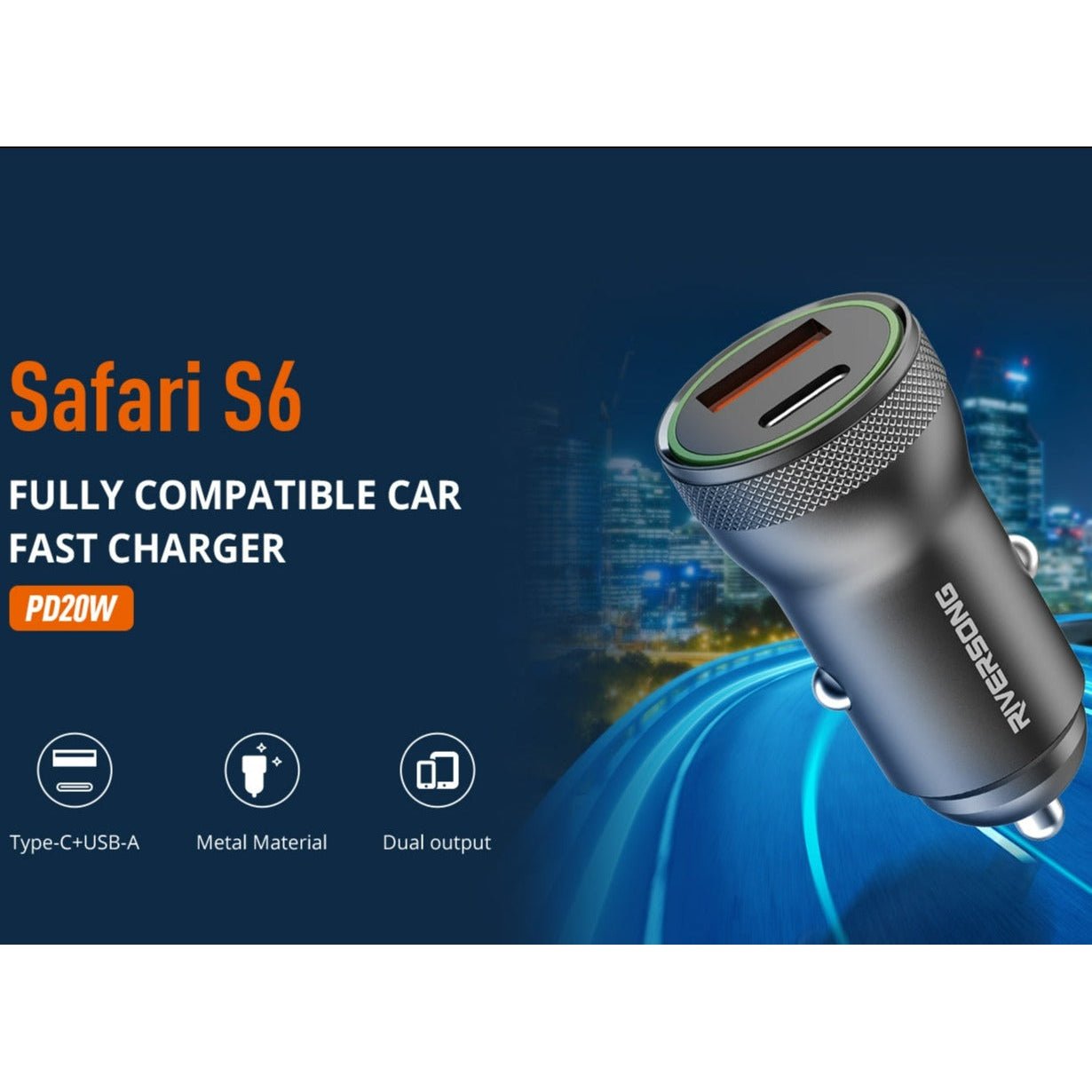 Riversong Safari S6 20W Car Charger CC20 -Black